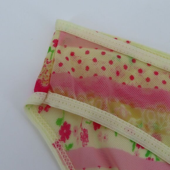 SO Juniors Extra Large XL Panty Floral Flower Pink Yellow Sheer Mesh Bow Accent - Picture 2 of 11